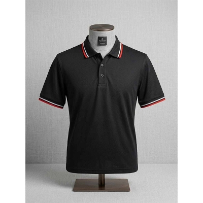 Picture of Men’s Black Contrast Polo Shirt – Stylish Short Sleeve Casual Golf Shirt with Contrast Collar & Cuffs, Smart Everyday Wear-Black(Int:L)