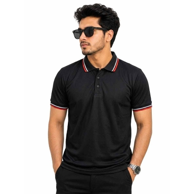 Picture of Men’s Black Contrast Polo Shirt – Stylish Short Sleeve Casual Golf Shirt with Contrast Collar & Cuffs, Smart Everyday Wear-Black(Int:L)