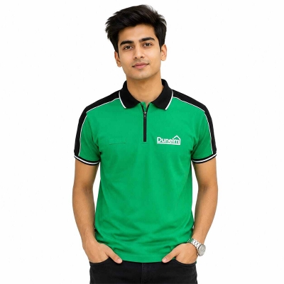 Picture of Contrast polo shirt for men, featuring a stylish two-tone design, comfortable fit, and versatile casual look for everyday wear, work, or outings.-Green(Int:M)