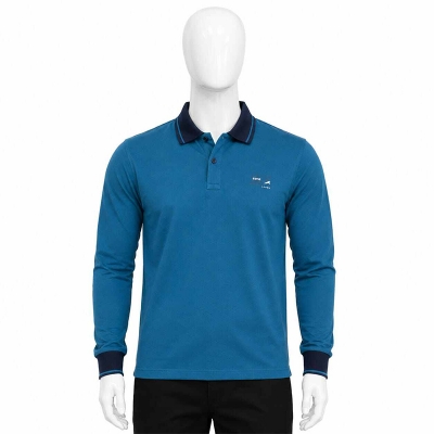 Picture of Men’s Contrast Polo Shirt – Stylish Color Block Short Sleeve Casual Golf Shirt, Breathable Cotton Blend, Modern Fit for Everyday Wear-Blue