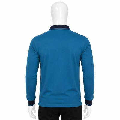 Picture of Men’s Contrast Polo Shirt – Stylish Color Block Short Sleeve Casual Golf Shirt, Breathable Cotton Blend, Modern Fit for Everyday Wear-Blue