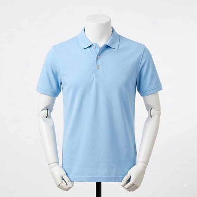 Picture of Contrast Polo Shirt for Men – Stylish Color Block Golf Shirt, Casual Short Sleeve Collared T-Shirt-Sky