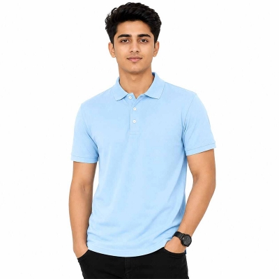 Picture of Contrast Polo Shirt for Men – Stylish Color Block Golf Shirt, Casual Short Sleeve Collared T-Shirt-Sky