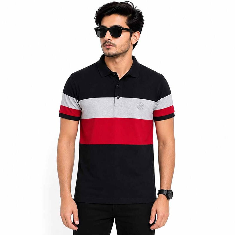 Picture of Men’s Contrast Polo Shirt – Stylish Short Sleeve Casual Golf Shirt, Classic Two-Tone Design, Comfortable Breathable Fabric, Modern Slim Fit for Everyday Wear, Sports, Work & Outdoor Activities-Multicolor(Int:L)