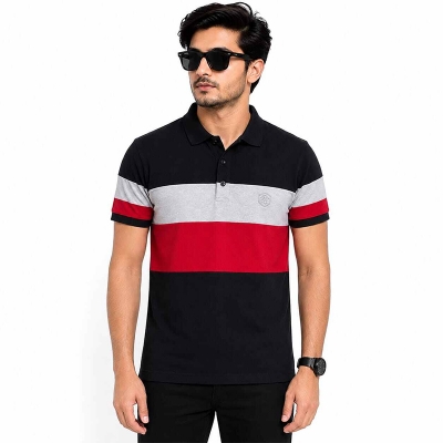 Picture of Men’s Contrast Polo Shirt – Stylish Short Sleeve Casual Golf Shirt, Classic Two-Tone Design, Comfortable Breathable Fabric, Modern Slim Fit for Everyday Wear, Sports, Work & Outdoor Activities-Multicolor(Int:L)