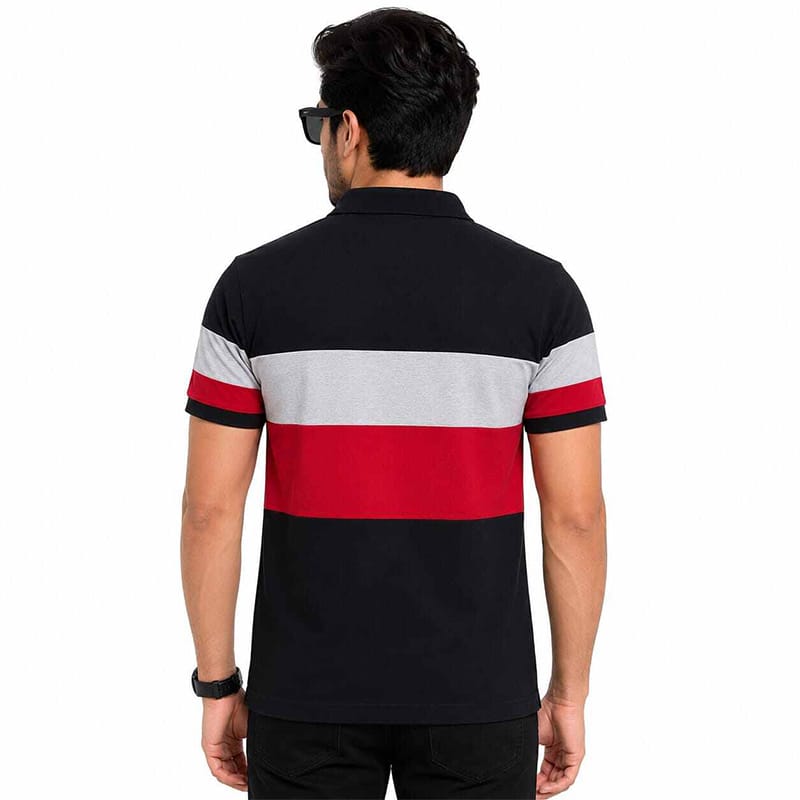 Picture of Men’s Contrast Polo Shirt – Stylish Short Sleeve Casual Golf Shirt, Classic Two-Tone Design, Comfortable Breathable Fabric, Modern Slim Fit for Everyday Wear, Sports, Work & Outdoor Activities-Multicolor(Int:L)