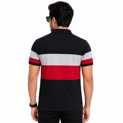 Picture of Men’s Contrast Polo Shirt – Stylish Short Sleeve Casual Golf Shirt, Classic Two-Tone Design, Comfortable Breathable Fabric, Modern Slim Fit for Everyday Wear, Sports, Work & Outdoor Activities-Multicolor(Int:L)