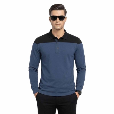 Picture of Contrast Polo Shirt for Men – Stylish Two-Tone Casual Golf Shirt, Premium Short Sleeve Polo Top-Blue(Int:L)