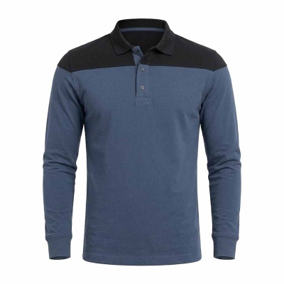 Picture of Contrast Polo Shirt for Men – Stylish Two-Tone Casual Golf Shirt, Premium Short Sleeve Polo Top-Blue(Int:L)