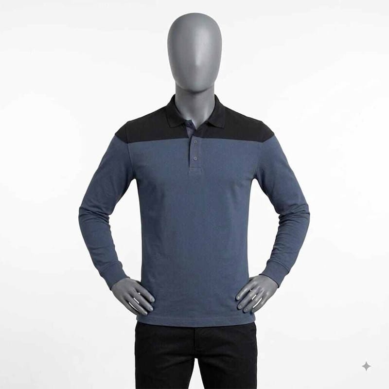 Picture of Contrast Polo Shirt for Men – Stylish Two-Tone Casual Golf Shirt, Premium Short Sleeve Polo Top-Blue(Int:L)