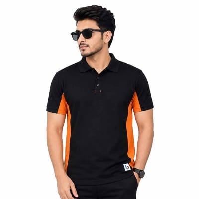 Picture of Contrast Polo Shirt for Men – Stylish Two Tone Polo, Casual Golf Shirt, Short Sleeve Collared Top, Classic Color Block Design-Black