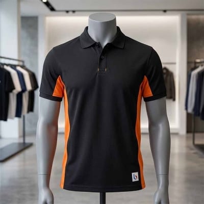 Picture of Contrast Polo Shirt for Men – Stylish Two Tone Polo, Casual Golf Shirt, Short Sleeve Collared Top, Classic Color Block Design-Black
