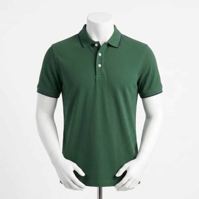 Picture of Men's Contrast Polo Shirt – Stylish Two-Tone Short Sleeve Golf Shirt, Casual Slim Fit Collared T-Shirt, Breathable Sportswear for Golf, Travel, Work & Everyday Wear-Green