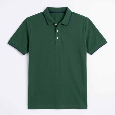 Picture of Men's Contrast Polo Shirt – Stylish Two-Tone Short Sleeve Golf Shirt, Casual Slim Fit Collared T-Shirt, Breathable Sportswear for Golf, Travel, Work & Everyday Wear-Green