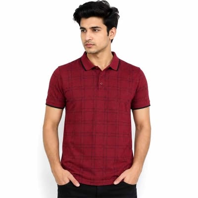 Picture of Contrast Polo Shirt for Men – Stylish Color Block Design, Premium Casual Golf Shirt, Comfortable Fit for Everyday Wear-Red and Black