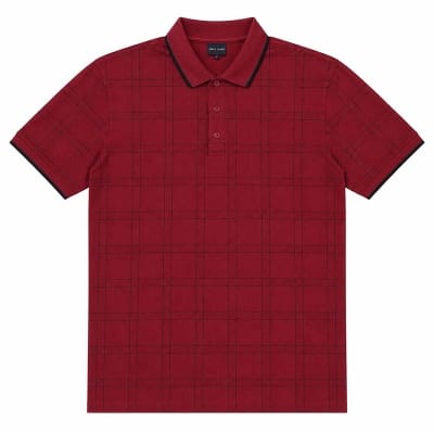 Picture of Contrast Polo Shirt for Men – Stylish Color Block Design, Premium Casual Golf Shirt, Comfortable Fit for Everyday Wear-Red and Black