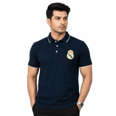 Picture of Contrast Polo Shirt for Men – Stylish Two-Tone Casual Golf Shirt, Classic Short Sleeve Collared T-Shirt for Everyday Wear-Blue