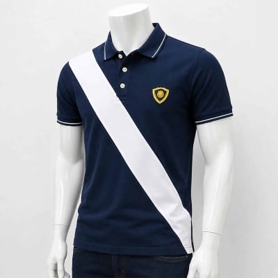 Picture of Contrast Polo Shirt for Men – Stylish Color Block Short Sleeve Casual Golf & Everyday Wear Shirt-Blue white