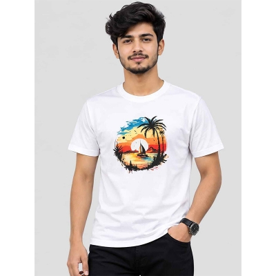 Picture of Contrast T-Shirt with a bold two-tone design, modern fit, and stylish look. Perfect casual graphic tee for everyday wear, streetwear, and trendy outfits.-White