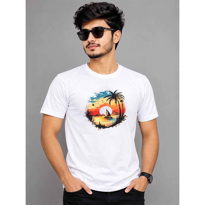Picture of Contrast T-Shirt with a bold two-tone design, modern fit, and stylish look. Perfect casual graphic tee for everyday wear, streetwear, and trendy outfits.-White