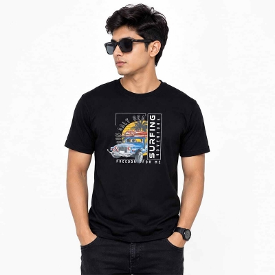 Picture of Contrast T-Shirt for Men – Stylish Color Block Casual Tee, Short Sleeve Cotton Shirt, Trendy Streetwear Top-Black