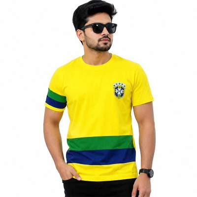 Picture of Men's Contrast T-Shirt – Stylish Color Block Short Sleeve Casual Crew Neck Tee, Trendy Everyday Streetwear Top-Yellow