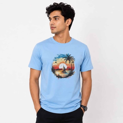 Picture of Contrast T-Shirt for Men and Women, Stylish Color Block Tee, Casual Graphic Shirt, Trendy Streetwear Top, Unisex Fashion Apparel-Sky