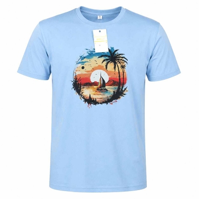 Picture of Contrast T-Shirt for Men and Women, Stylish Color Block Tee, Casual Graphic Shirt, Trendy Streetwear Top, Unisex Fashion Apparel-Sky