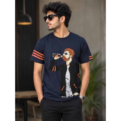 Picture of Contrast T-Shirt for Men & Women – Stylish Color Block Graphic Tee, Trendy Casual Unisex Shirt, Comfortable Everyday Streetwear-Blue(Int:M)