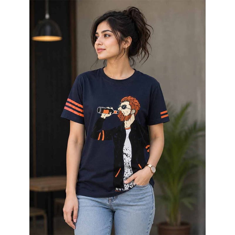 Picture of Contrast T-Shirt for Men & Women – Stylish Color Block Graphic Tee, Trendy Casual Unisex Shirt, Comfortable Everyday Streetwear-Blue(Int:M)