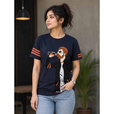 Picture of Contrast T-Shirt for Men & Women – Stylish Color Block Graphic Tee, Trendy Casual Unisex Shirt, Comfortable Everyday Streetwear-Blue(Int:M)