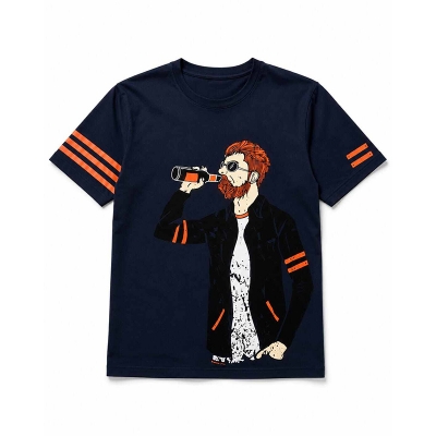 Picture of Contrast T-Shirt for Men & Women – Stylish Color Block Graphic Tee, Trendy Casual Unisex Shirt, Comfortable Everyday Streetwear-Blue(Int:M)