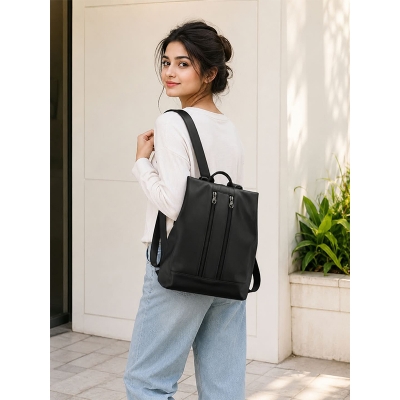 Picture of Premium Black Women’s Backpack | Stylish Double-Zip Travel & Office Bag | Lightweight Waterproof Backpack for Girls & Women-Black