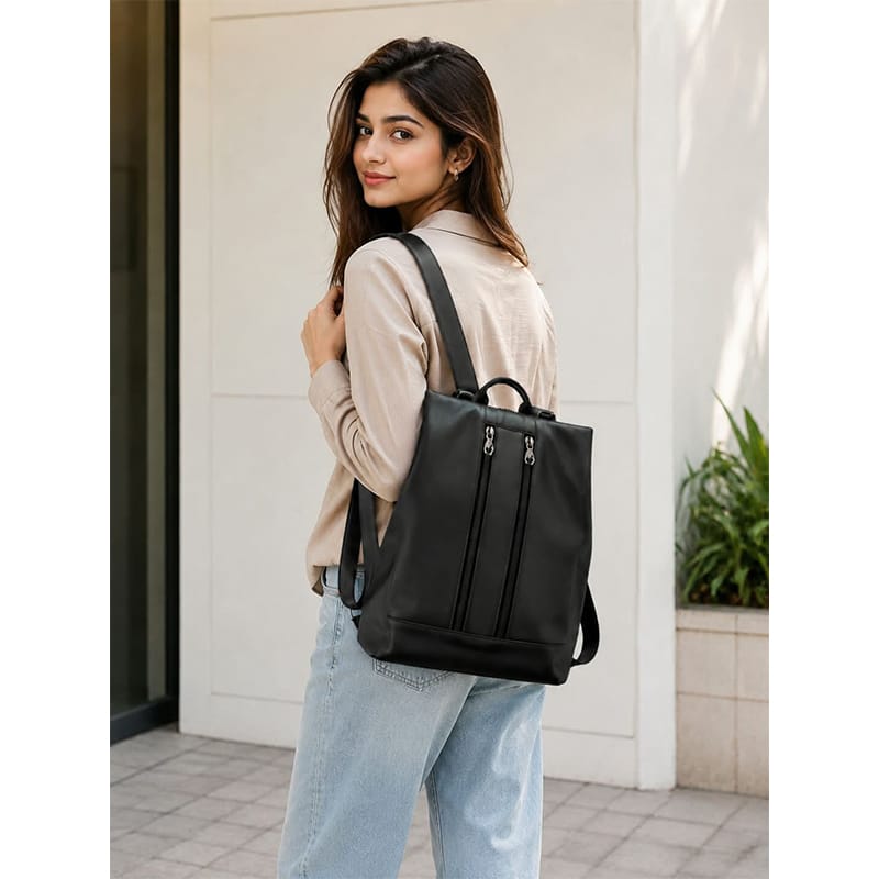 Picture of Premium Black Women’s Backpack | Stylish Double-Zip Travel & Office Bag | Lightweight Waterproof Backpack for Girls & Women-Black