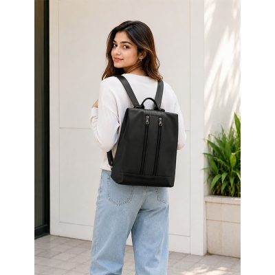 Picture of Premium Black Women’s Backpack | Stylish Double-Zip Travel & Office Bag | Lightweight Waterproof Backpack for Girls & Women-Black
