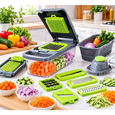 Picture of 16 IN1 Mandoline Slicer Veggie Food Chopper, Vegetable Cutter, Tomato Carrot Grater, Cheese French Onion Shredders Kitchen Tool_Best Rate Ratings 6-Multicolor
