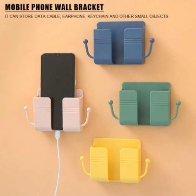 Picture of Mobile Phone Charging Hanging Holder Multifunction Wall Mounted Plug Bracket Remote Control Mounted Storage Box-Multicolor