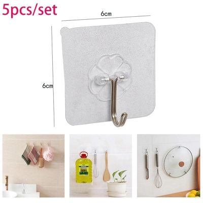 Picture of 5 pcs Adhesive Hooks Heavy Duty Wall Hooks 12 kg (Max) Self Adhesive Hook-Multicolor
