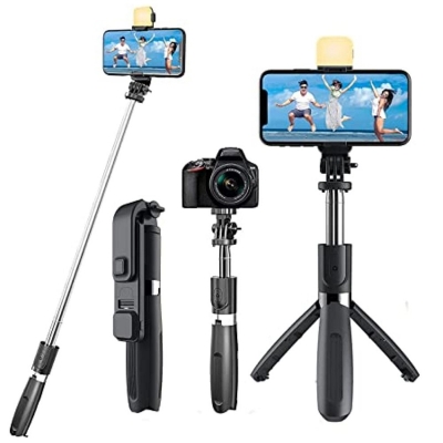 Picture of Selfie Stick Foldable Mini Tripod with Fill Light Bluetooth Remote Shutter Retractable Rod for Phone 100cm-Black