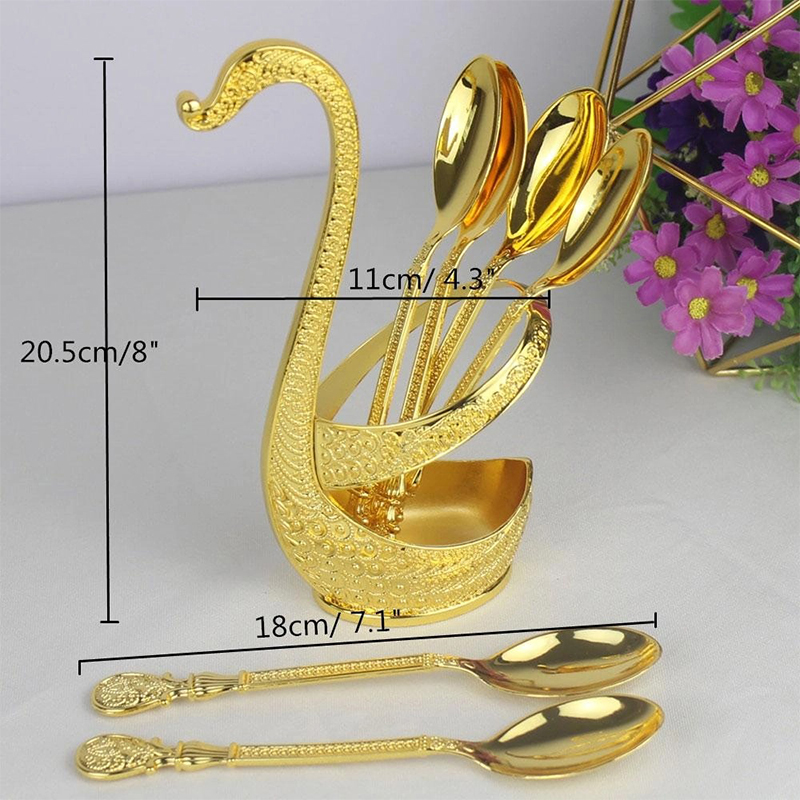 Picture of Spoon Set With Swan Stand - Golden-Multicolor