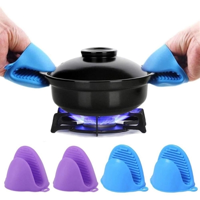 Picture of 2 pcs Kitchen Organizer Made from Food-Grade Silicone Insulated Heat Pot Clips Microwave Oven Gloves Hot Plate Clip Anti-scald Thicken-Multicolor
