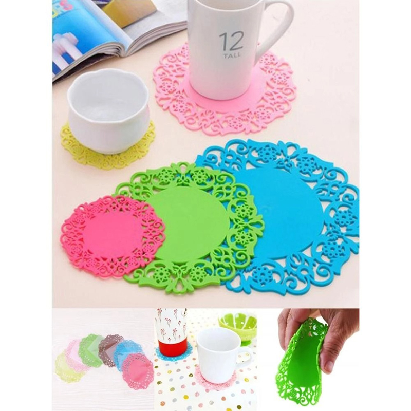 Picture of 6Pcs Silicone Dining Table Coffee Cups Drinks Kitchen Accessories Mug Placemats Coaster Mats-Multicolor