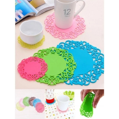 Picture of 6Pcs Silicone Dining Table Coffee Cups Drinks Kitchen Accessories Mug Placemats Coaster Mats-Multicolor