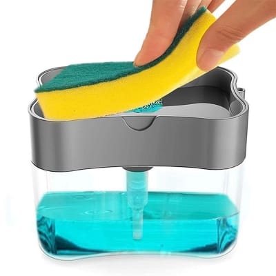 Picture of Liquid Soap Dispenser Soap Pump Sponge Caddy Holder Creative Hand Press Kitchen Dish Soap Dispenser with Washing Sponge-Multicolor