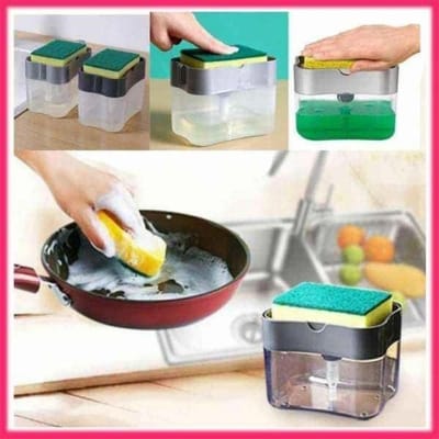Picture of Liquid Soap Dispenser Soap Pump Sponge Caddy Holder Creative Hand Press Kitchen Dish Soap Dispenser with Washing Sponge-Multicolor