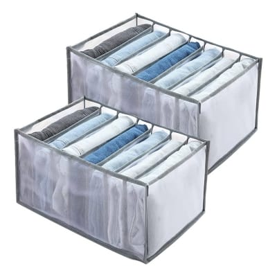 Picture of 7 Grids Washable Wardrobe Clothes Organizer, Jeans Compartment Storage Box, Clothes Drawer Mesh Separation Box, Portable Foldable Closet (Medium, white&balck)-Multicolor