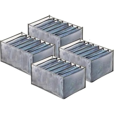 Picture of 7 Grids Washable Wardrobe Clothes Organizer, Jeans Compartment Storage Box, Clothes Drawer Mesh Separation Box, Portable Foldable Closet (Medium, white&balck)-Multicolor
