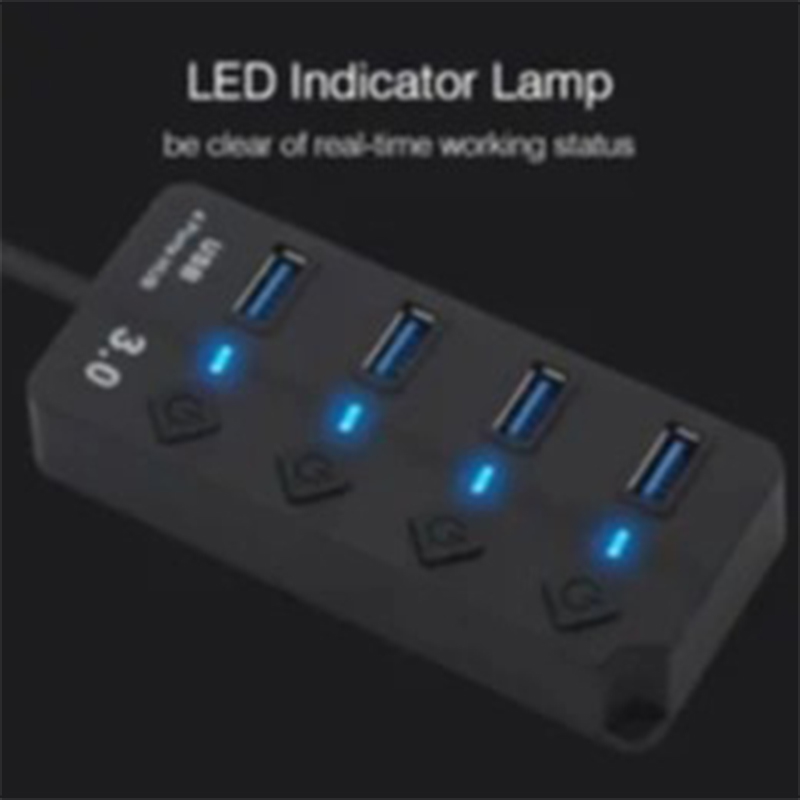 Picture of 4 Ports Usb 3.0 Hub Led Usb Hub With Switch Super Speed 5Gbps - Usb Hub-Black