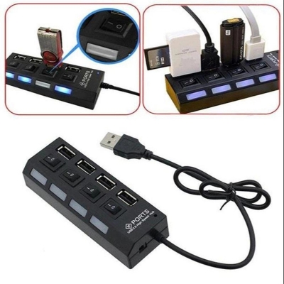 Picture of 4 Ports USB 2.0 Hub LED USB Hub With Switch - Black-Multicolor