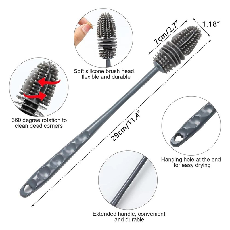Picture of Silicone Bottle Cleaning Brush Bottle Cleaner for Washing Baby Bottles Handle Brush-Multicolor
